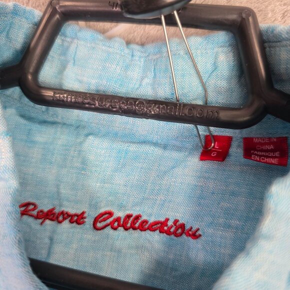 Mens Report Collection Blue 100% Linen Button Up Shirt Long Sleeves Size L - Picture 3 of 8